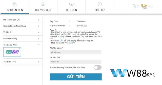 Hướng dẫn nạp tiền W88 bằng thẻ game nhanh gọn, dễ dàng!